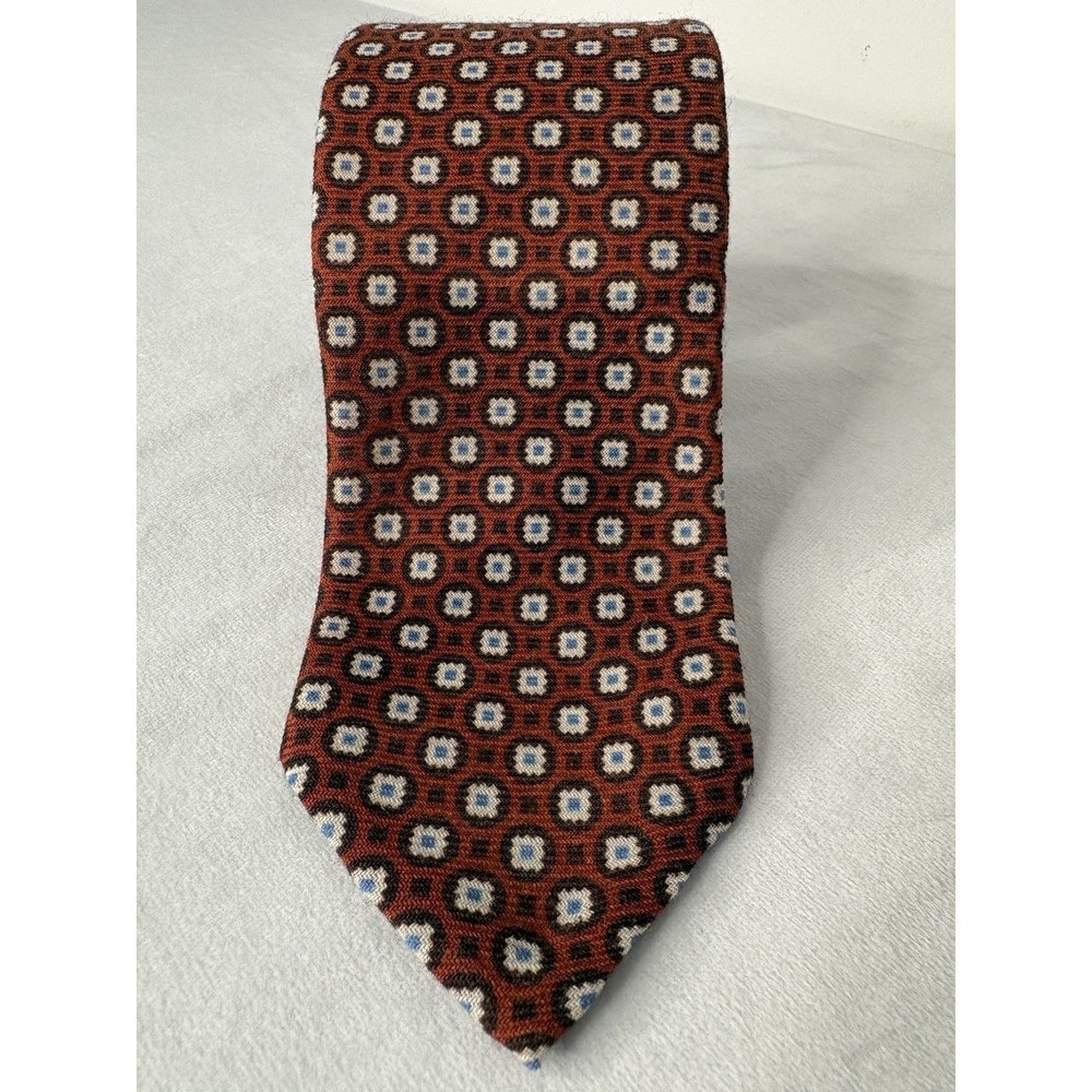 Brooks Brothers Men's Wool Necktie Geometric Blue Red Pattern